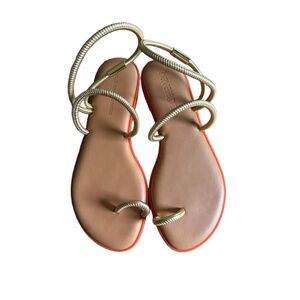 Havianas Womens Flat Sandals Gold Coiled Ankle Straps Toe Loop size 7